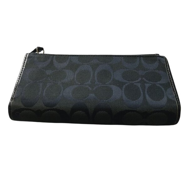 Coach Signature Black Fabric Leather Tri-Fold Turn Lock Wallet Classic - Picture 5 of 5